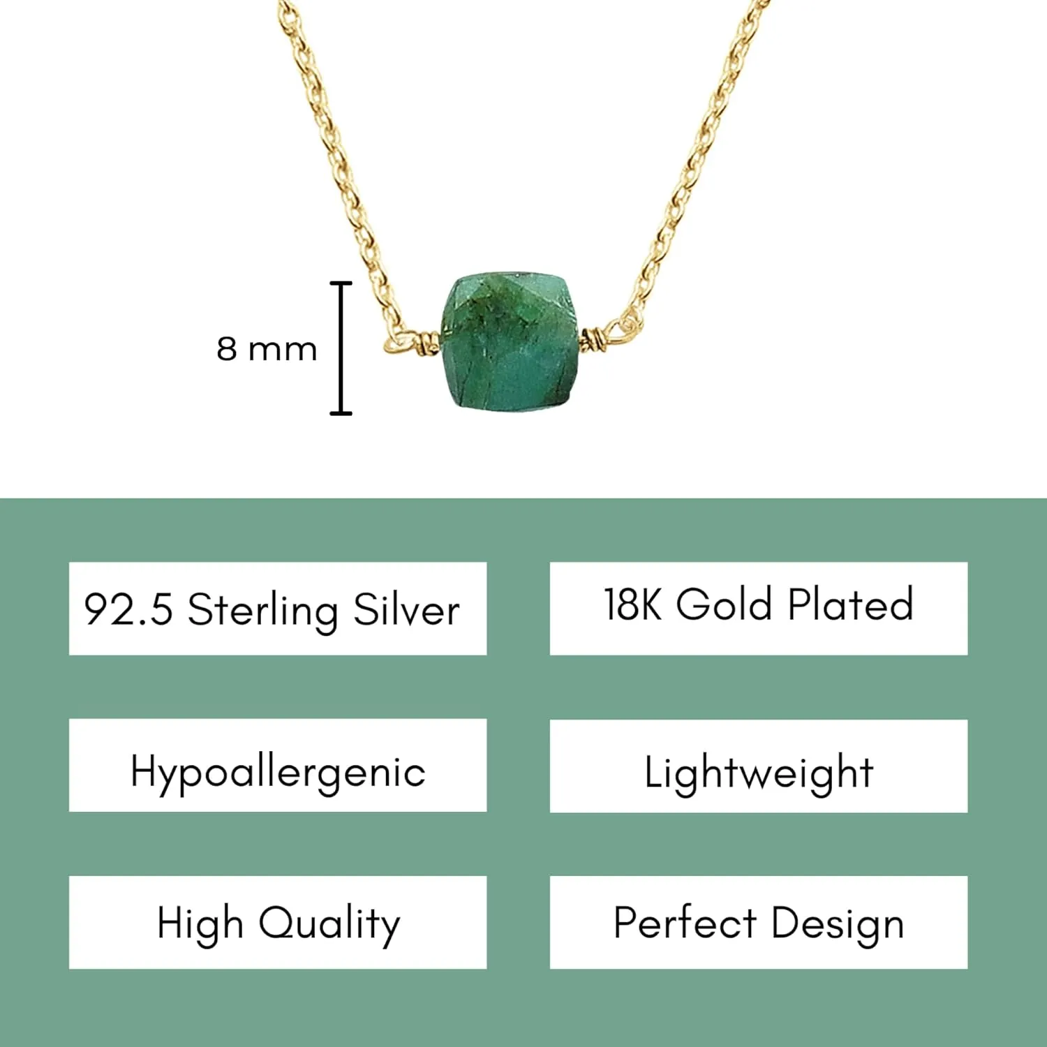 Emerald Necklace for Women, Premium Gold Cube Necklaces for Women - Tarnish Free 18K Gold Vermeil Certified S925 Classic Statement Necklace Gold Jewelry for Women - Mothers Day Gifts for Mom Wife