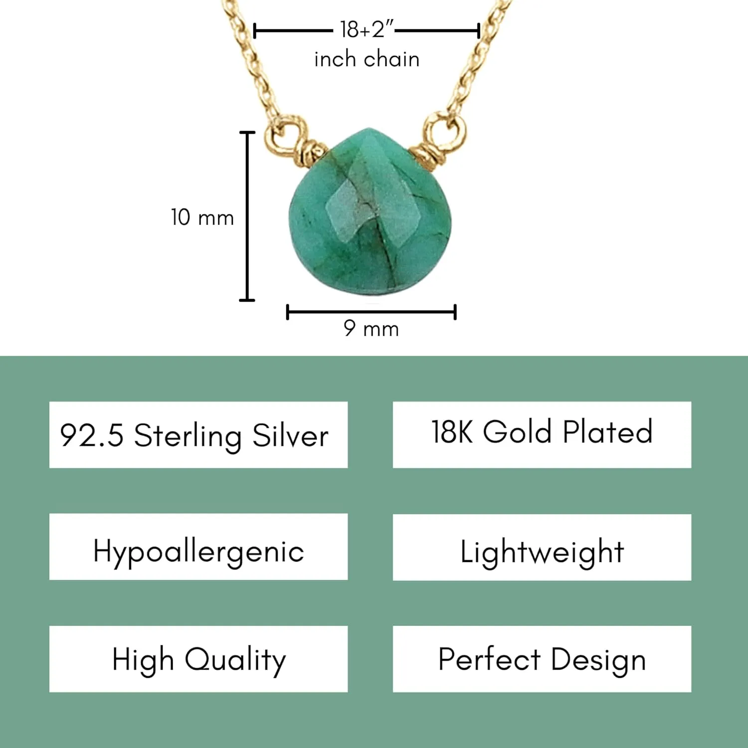 Emerald Necklace for Women, Premium Gold Heart Necklaces for Women - Tarnish Free 18K Gold Vermeil Certified S925 Classic Statement Necklace Gold Jewelry for Women - Mothers Day Gifts for Mom Wife