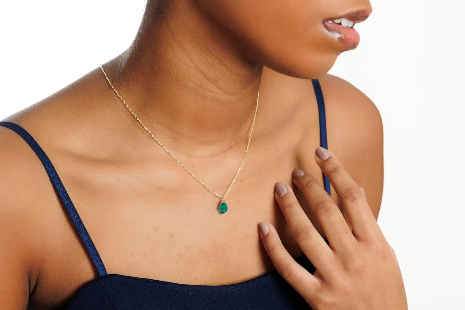 Emerald Necklace for Women, Premium Gold Raw Stone Necklaces - Tarnish Free 18K Gold Vermeil Certified S925 Classic Statement Necklace Gold Jewelry for Women - Mothers Day Gifts for Mom Wife