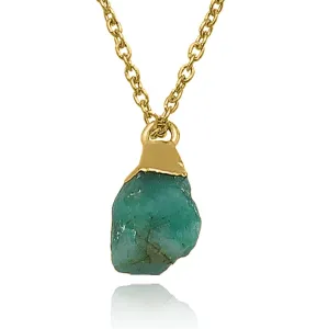 Emerald Necklace for Women, Premium Gold Raw Stone Necklaces - Tarnish Free 18K Gold Vermeil Certified S925 Classic Statement Necklace Gold Jewelry for Women - Mothers Day Gifts for Mom Wife