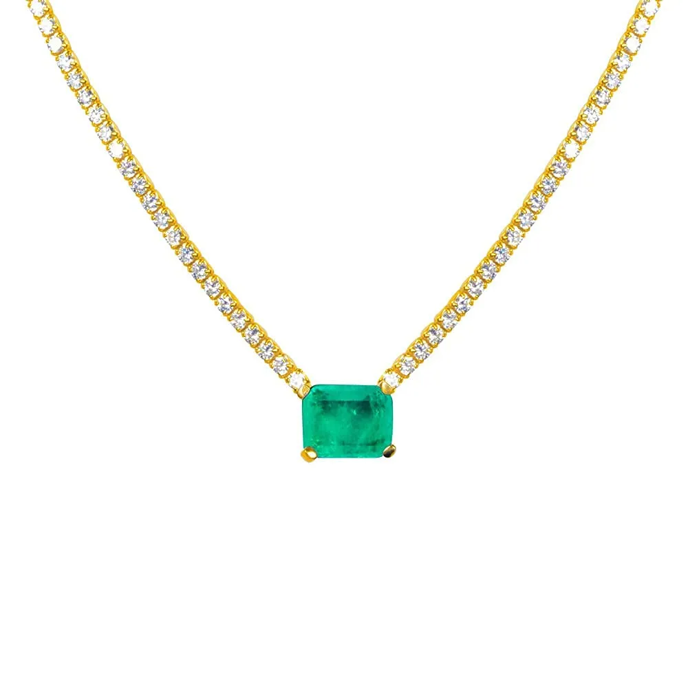 Emerald Necklace Gold Filled Tennis Chain Green Jewelry for Wedding Emerald Stone Silver Gemstone Necklace Gift For Christmas