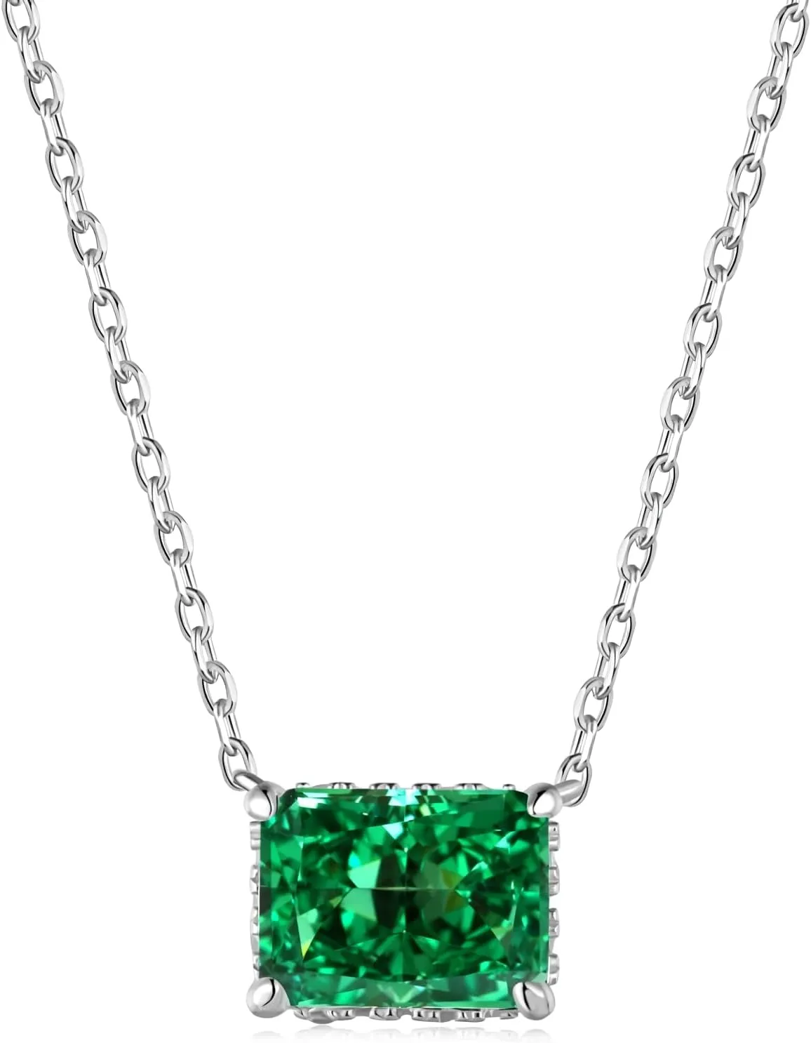 Emerald Necklaces for Women 18K White Gold Plated Silver Crushed Ice Green Emerald Pendant Necklaces, May Birthstone 18 2"