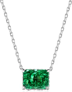 Emerald Necklaces for Women 18K White Gold Plated Silver Crushed Ice Green Emerald Pendant Necklaces, May Birthstone 18 2"