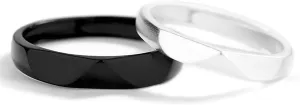 Engage Rings Sets His and Hers, Promise Rings for Couples Silver 925 Customize Adjustable Silver Black Ring Multi-Faceted