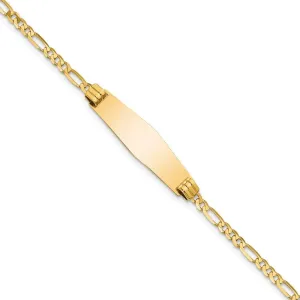 Engravable Personalized Custom 14K Yellow Gold Soft Diamond Shape Figaro ID Bracelet For Men or Women Length 7 inches Width 7.3 mm