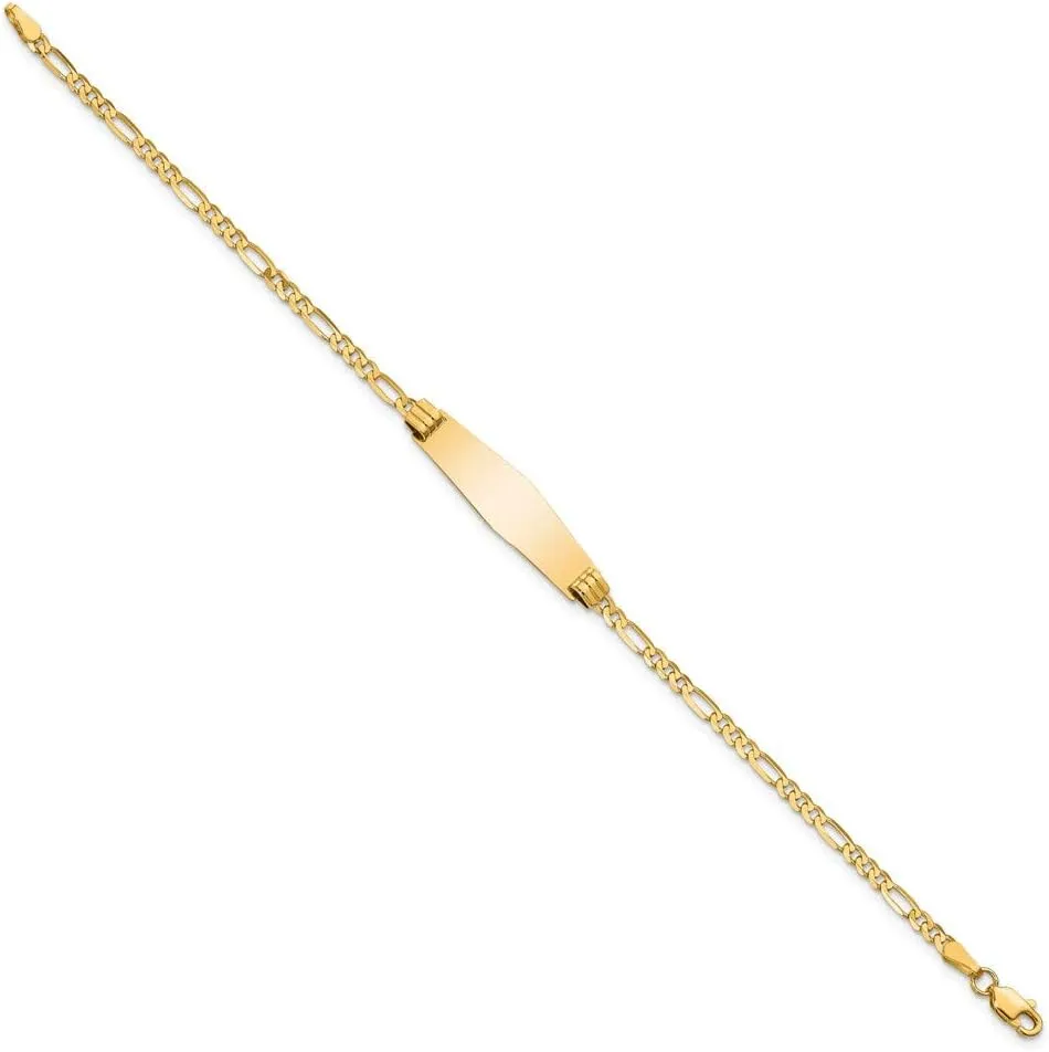 Engravable Personalized Custom 14K Yellow Gold Soft Diamond Shape Figaro ID Bracelet For Men or Women Length 7 inches Width 7.3 mm