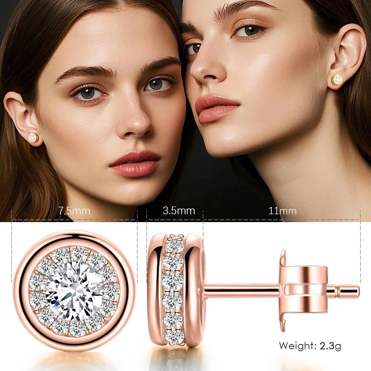 ESSIE ODILA Gold Studs Earrings for Women 18K Gold Earrings for Women Dainty Womens Earring Studs Birthday Christmas Valentine's and Mother's Day Gift Hypoallergenic Stud Earring for Womens 7.5mm