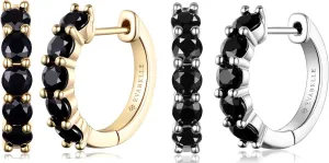 Evabelle 2 Pieces Gold Hoop Earrings for Women 14K Real Gold Plated Black Earrings for Men Small Gold Hoop Earrings Huggie Silver Hoop Earring Diamond Cut Cubic Zirconia Round Circle Earrings Cartilag