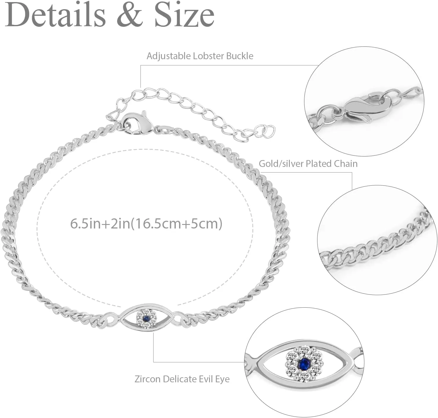FANCIBAND Evil Eye Bracelet 14k Silver/Gold Plated Bracelets For Women Dainty Gold Cuban Link Bracelet For Women Jewelry Gifts