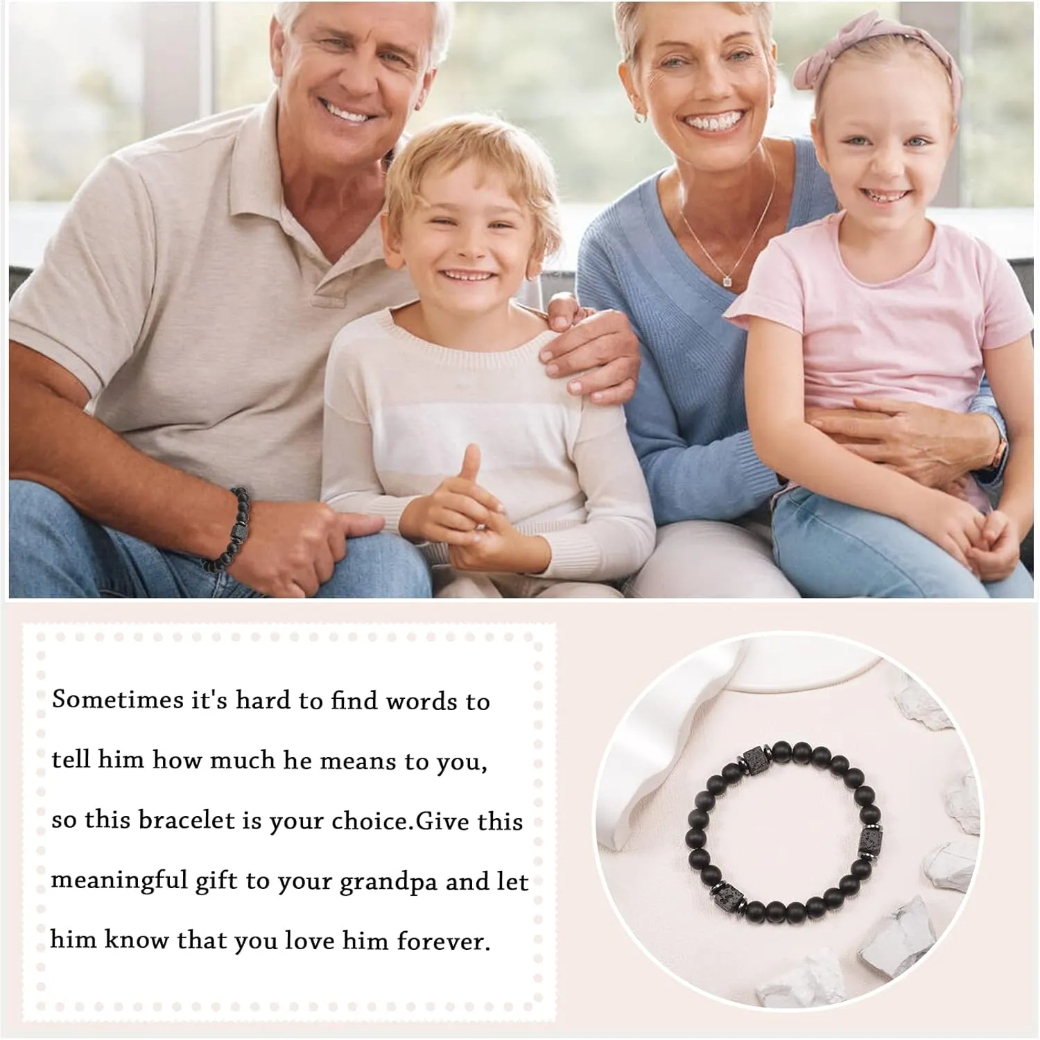 FANCIBAND Men Bracelet for Dad, Grandpa, Stepdad, Bonusdad, Daddy, Papa, Man, Son, Boyfriend, Brother, Nature Stone Bead Bracelets for Men, Father's Day Christmas Valentine's day Thanksgiving Birthday Gifts for Him, Retirement Gifts for Men Women