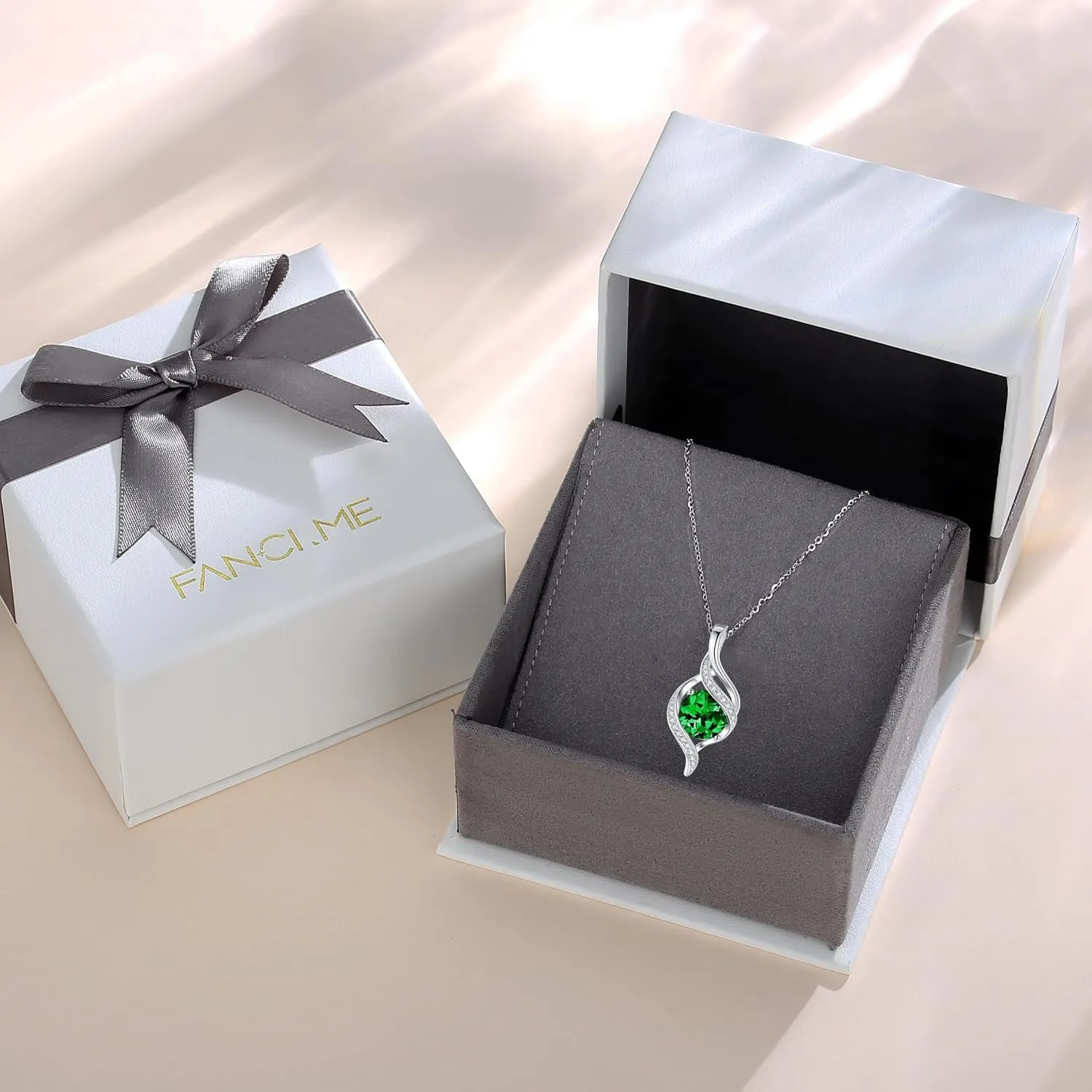 FANCIME Birthstone Necklace for Women Round Cubic Zirconia Necklace S925 Sterling Silver full Love Birthday Gifts for Mom Women
