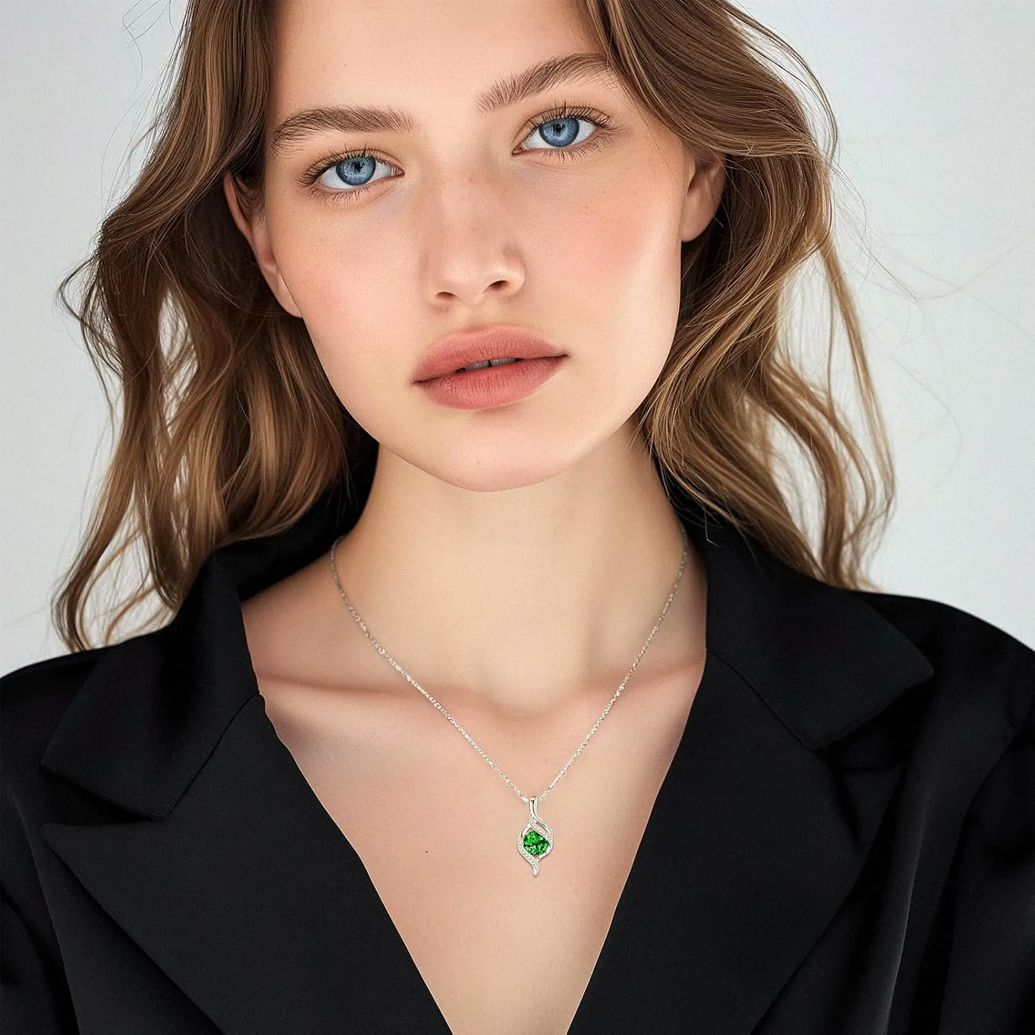 FANCIME Birthstone Necklace for Women Round Cubic Zirconia Necklace S925 Sterling Silver full Love Birthday Gifts for Mom Women