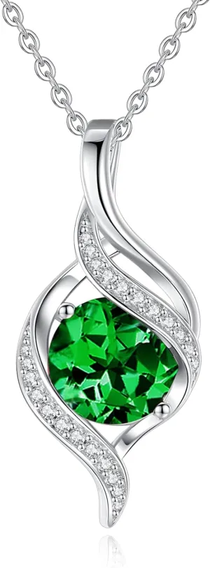 FANCIME Birthstone Necklace for Women Round Cubic Zirconia Necklace S925 Sterling Silver full Love Birthday Gifts for Mom Women