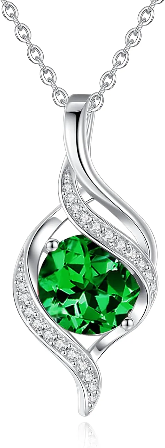 FANCIME Birthstone Necklace for Women Round Cubic Zirconia Necklace S925 Sterling Silver full Love Birthday Gifts for Mom Women