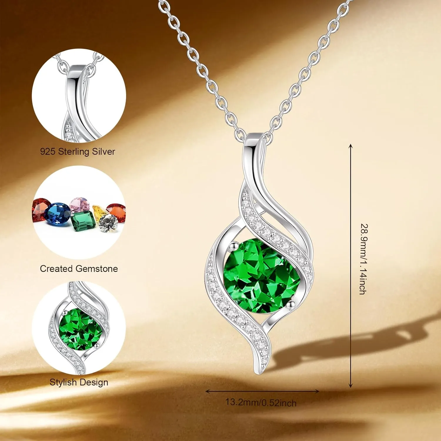 FANCIME Birthstone Necklace for Women Round Cubic Zirconia Necklace S925 Sterling Silver full Love Birthday Gifts for Mom Women