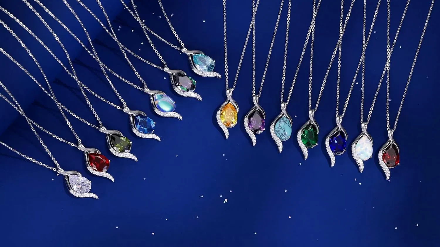 FANCIME Birthstone Necklace for Women Teardrop Cubic Zirconia Necklace S925 Sterling Silver Gentle Love Birthday Gifts for Mom Women, 16" 2" Inches