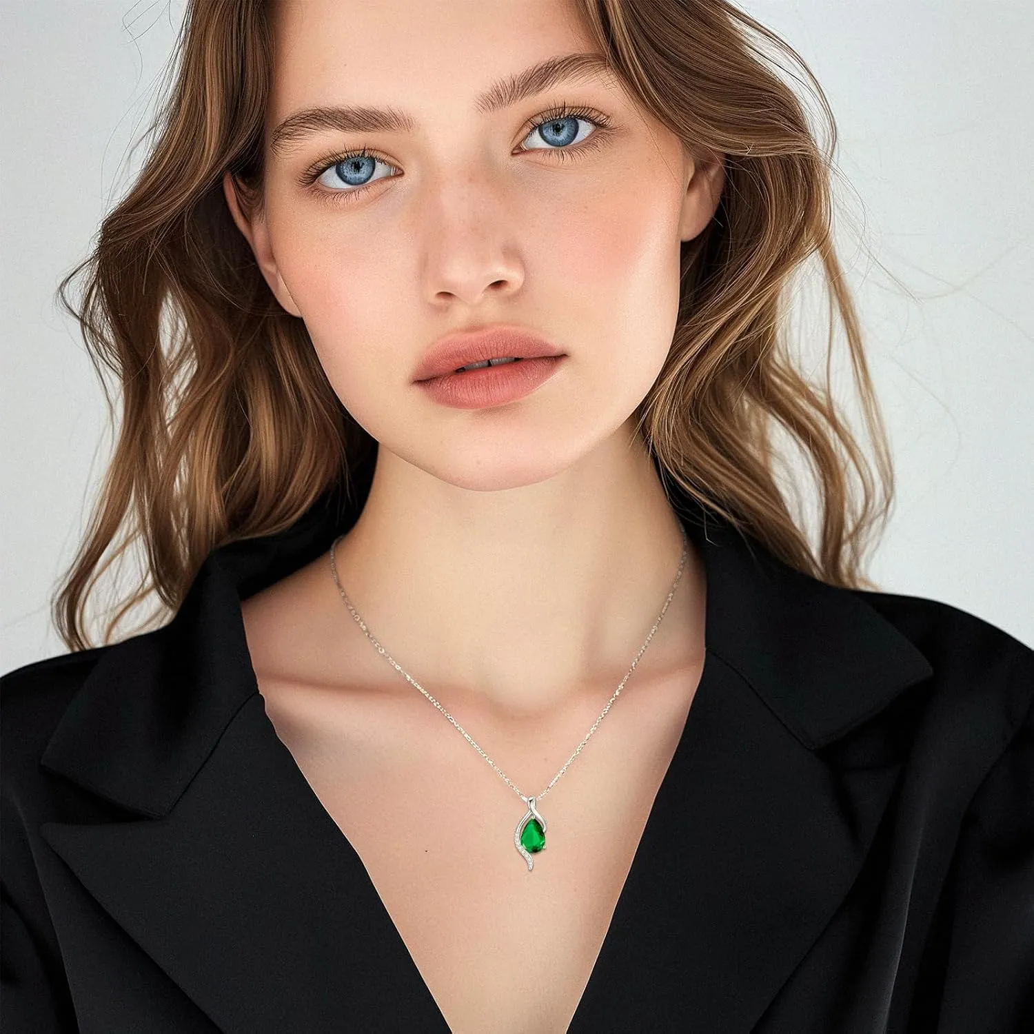 FANCIME Birthstone Necklace for Women Teardrop Cubic Zirconia Necklace S925 Sterling Silver Gentle Love Birthday Gifts for Mom Women, 16" 2" Inches