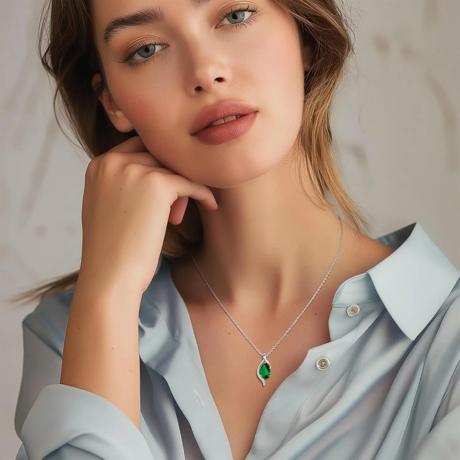 FANCIME Birthstone Necklace for Women Teardrop Cubic Zirconia Necklace S925 Sterling Silver Gentle Love Birthday Gifts for Mom Women, 16" 2" Inches