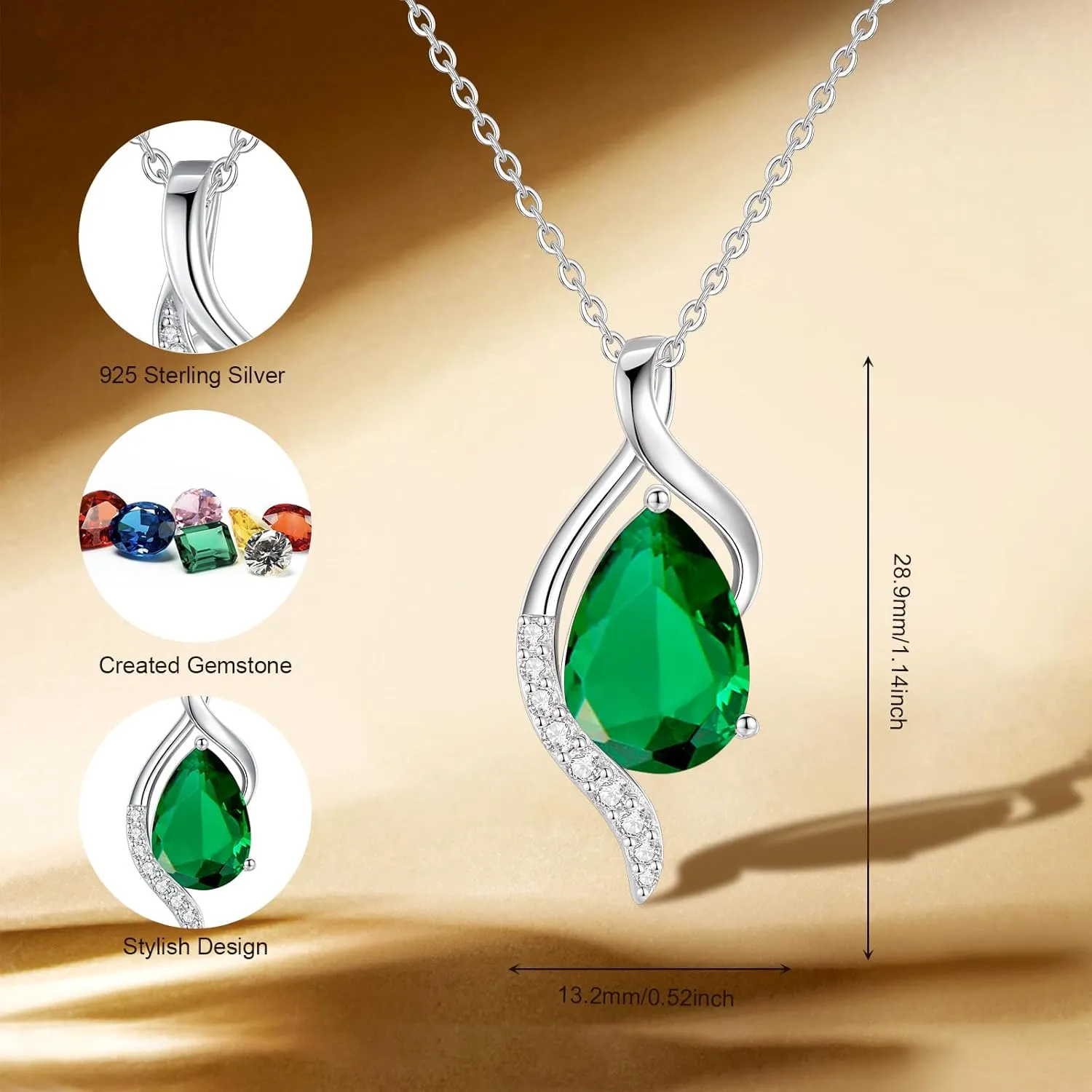 FANCIME Birthstone Necklace for Women Teardrop Cubic Zirconia Necklace S925 Sterling Silver Gentle Love Birthday Gifts for Mom Women, 16" 2" Inches
