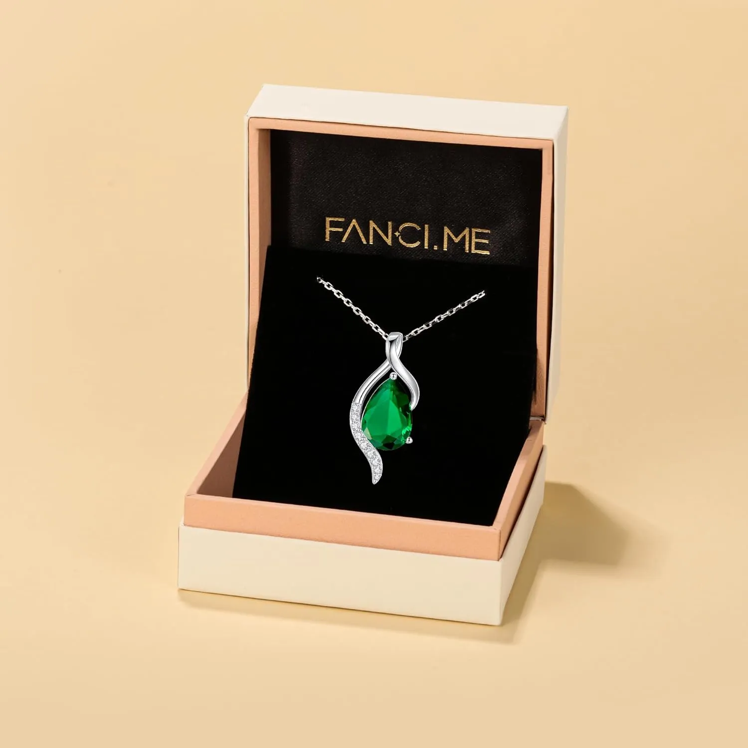 FANCIME Birthstone Necklace for Women Teardrop Cubic Zirconia Necklace S925 Sterling Silver Gentle Love Birthday Gifts for Mom Women, 16" 2" Inches