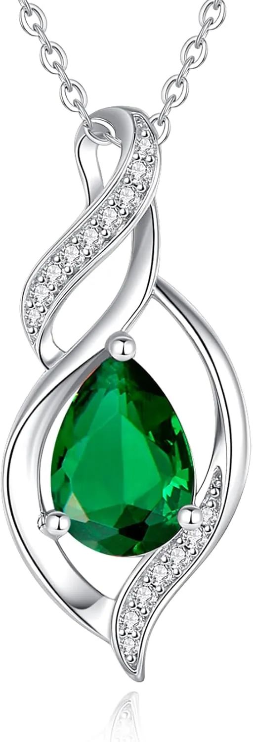 FANCIME Birthstone Necklace for Women Teardrop Necklace S925 Sterling Silver Infinity Love Birthday Gifts for Mom Women Girls, 16" 2" Inches