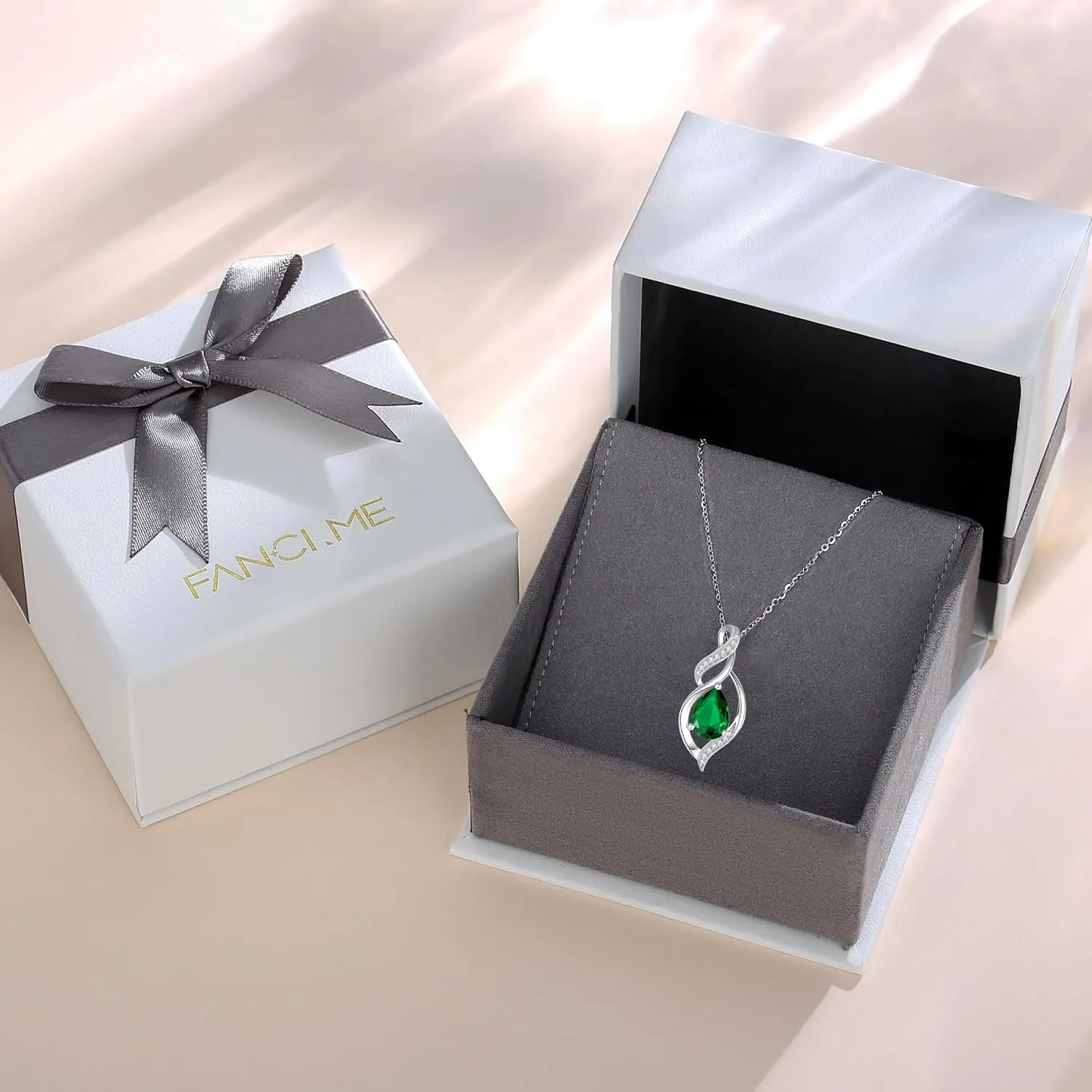 FANCIME Birthstone Necklace for Women Teardrop Necklace S925 Sterling Silver Infinity Love Birthday Gifts for Mom Women Girls, 16" 2" Inches