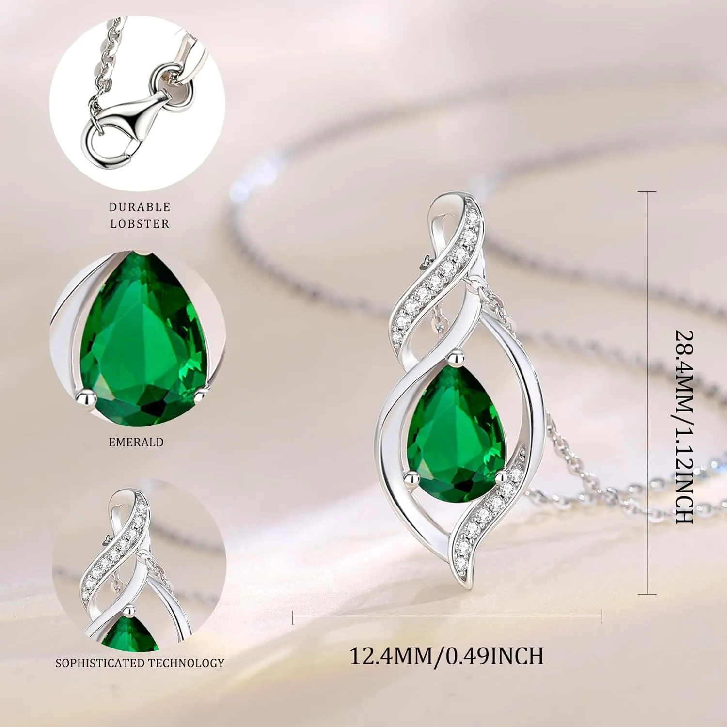 FANCIME Birthstone Necklace for Women Teardrop Necklace S925 Sterling Silver Infinity Love Birthday Gifts for Mom Women Girls, 16" 2" Inches