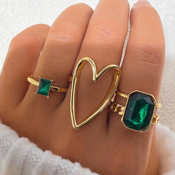 Fashion Green Stone butterfly Snake-مجموعة خواتم