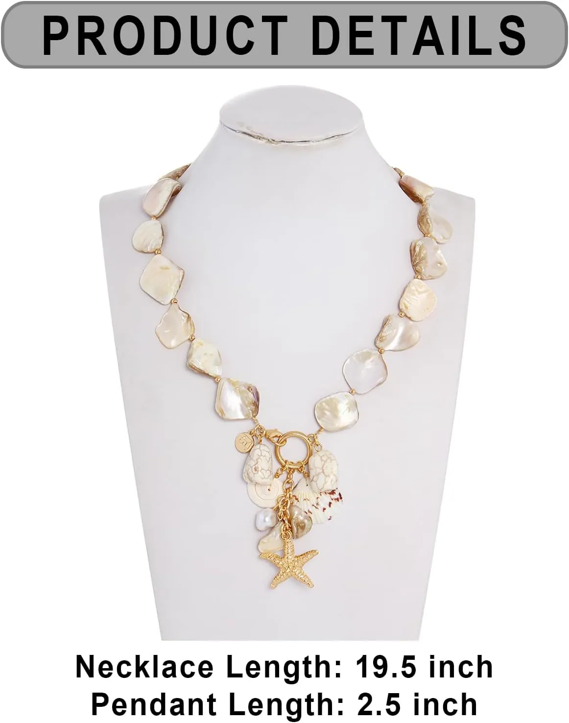 Firstmeet Natural Freshwater Shell Choker With Pearl Starfish Turquoise Pendant Irregular Mother of Pearl Necklaces for Women