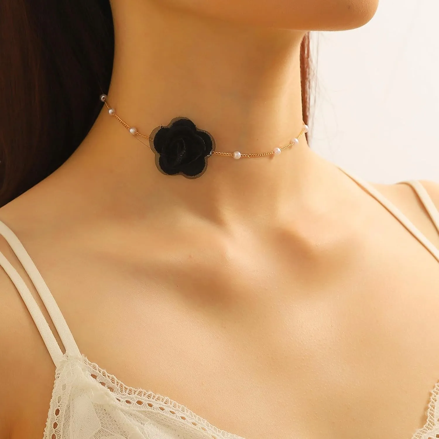 Flower Choker Necklaces for Women Rose Necklace for Women with Pearl Dainty Red Rose Choker Necklace for Women Flower Jewelry for Women Party Prom
