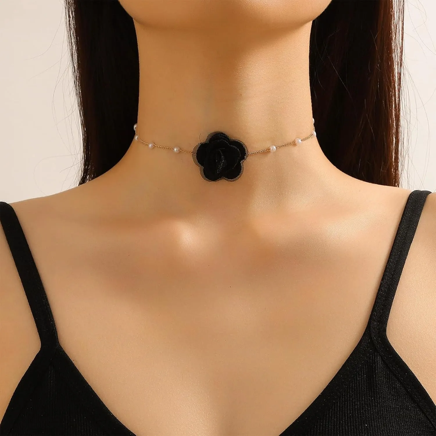 Flower Choker Necklaces for Women Rose Necklace for Women with Pearl Dainty Red Rose Choker Necklace for Women Flower Jewelry for Women Party Prom