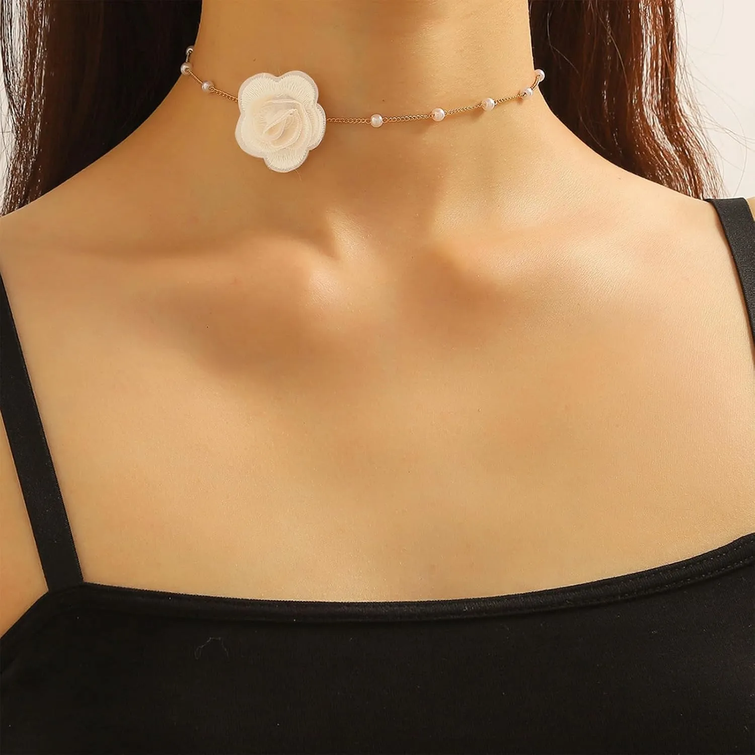 Flower Choker Necklaces for Women Rose Necklace for Women with Pearl Dainty Red Rose Choker Necklace for Women Flower Jewelry for Women Party Prom
