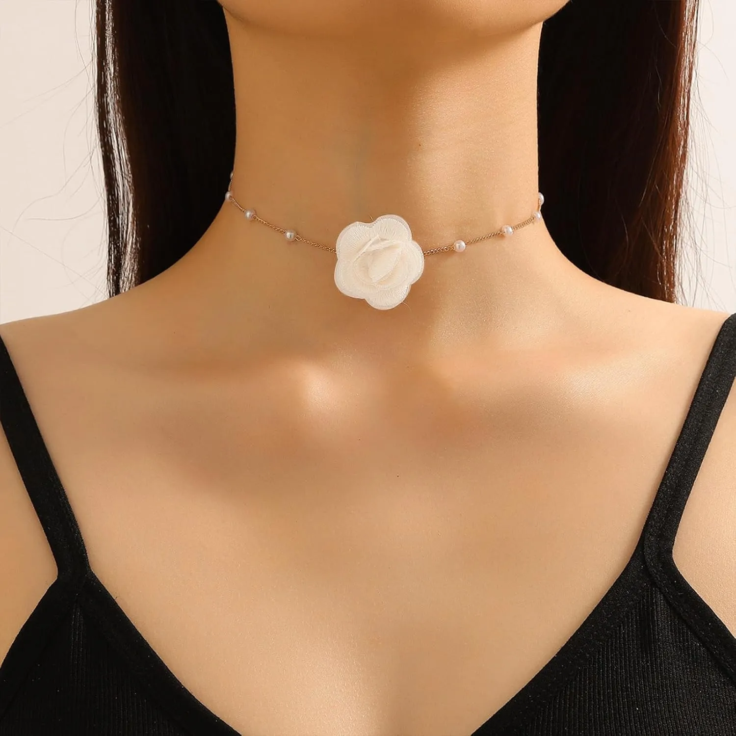 Flower Choker Necklaces for Women Rose Necklace for Women with Pearl Dainty Red Rose Choker Necklace for Women Flower Jewelry for Women Party Prom