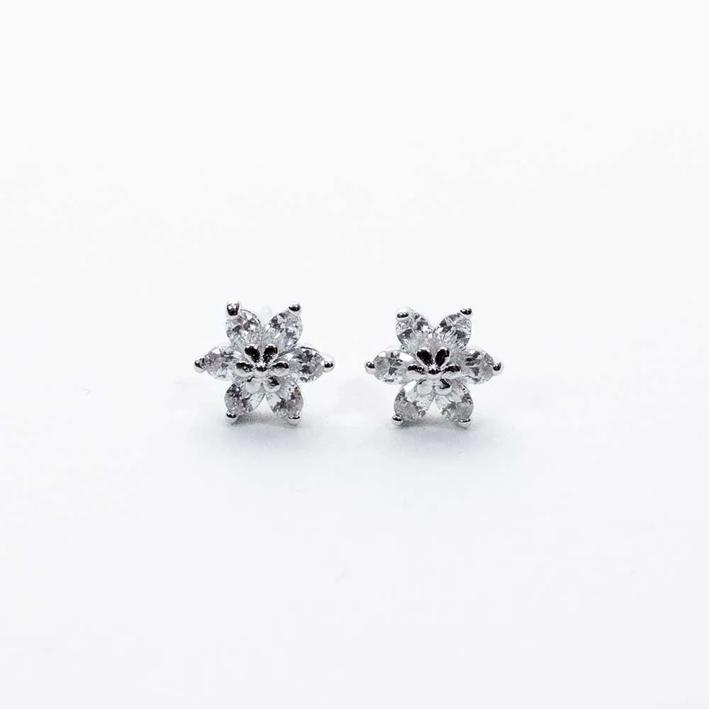 Flower Multi Crystal Silver Studs