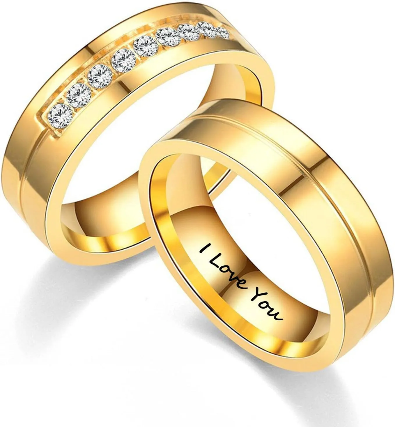 Forever Love Couple Rings Cubic Zirconia Engraved Promise Rings Wedding Bands Engagement Gifts Titanium Stainless Steel Golden