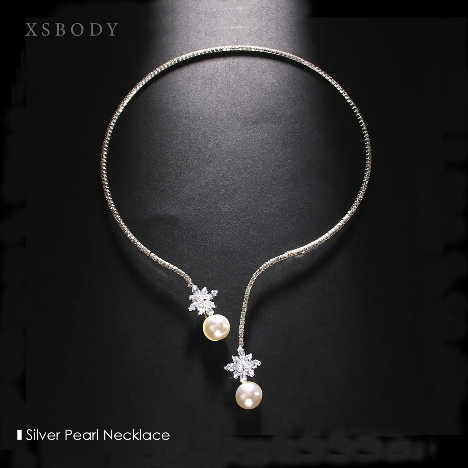 Fringe Round Rhinestone Choker Necklace Silver Crystal Trendy Faux Pearl Necklaces For Women Costume Jewelry