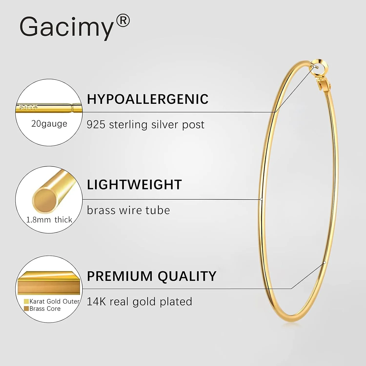 Gacimy Gold Hoop Earrings for Women 14K Gold Plated, 925 Sterling Silver Post hoops for Women