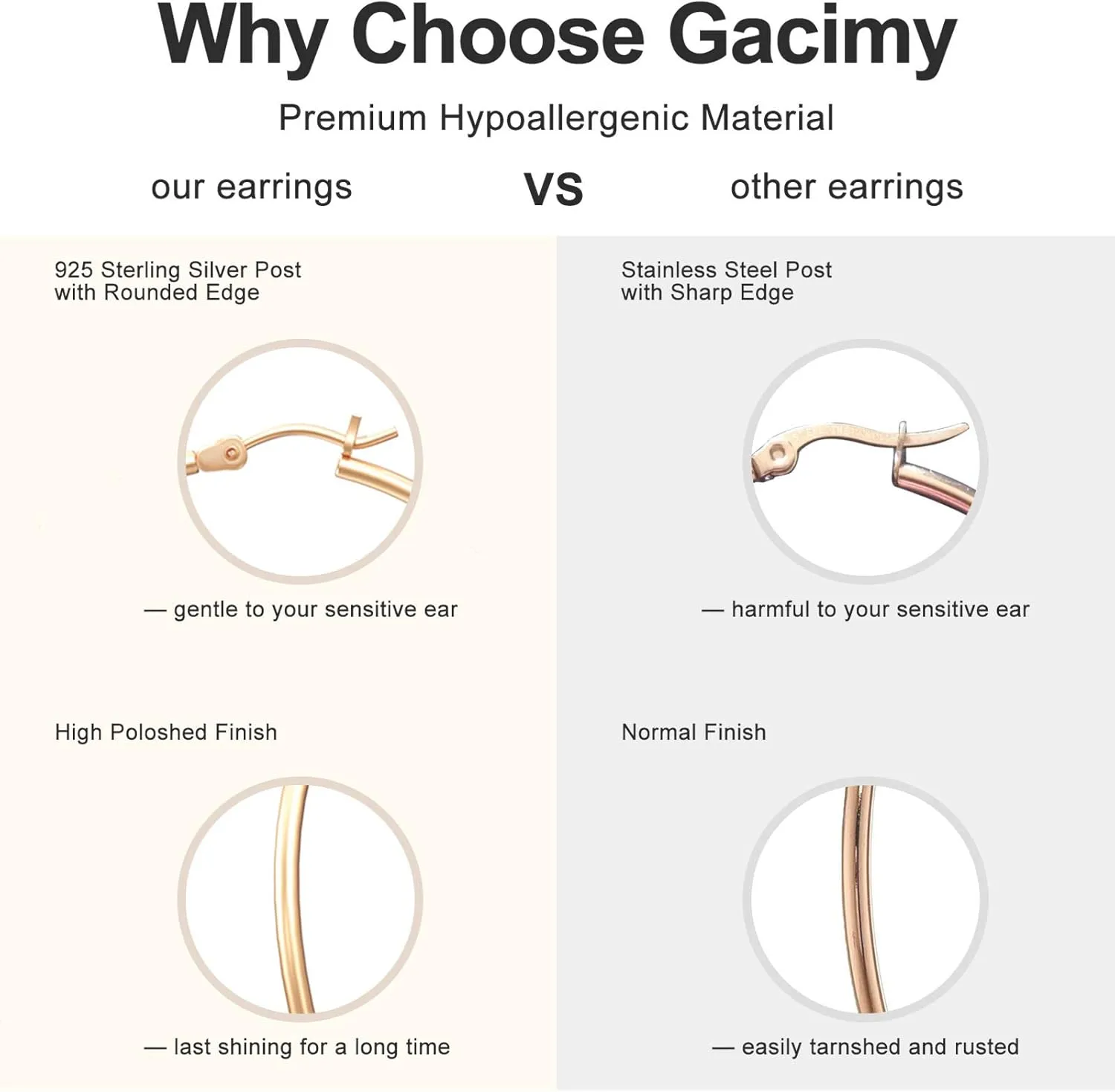 Gacimy Gold Hoop Earrings for Women 14K Real Gold Plated Hoops with 925 Sterling Silver Post
