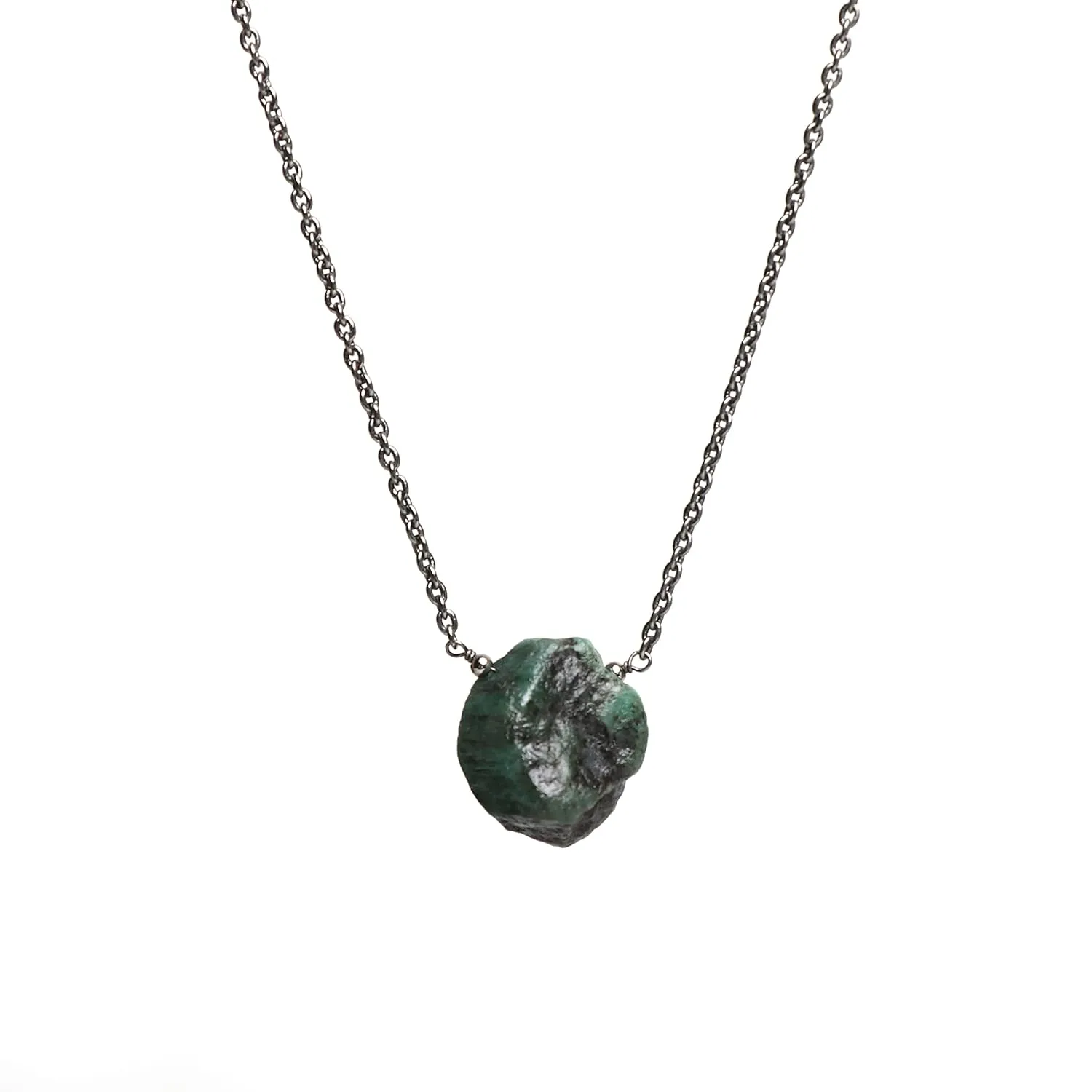 Gempires Green Emerald Pendant Necklace May Birthstone Crystal Jewelry Hypoallergenic 18 Inch Black Plated Raw Gemstone Handmade Necklaces