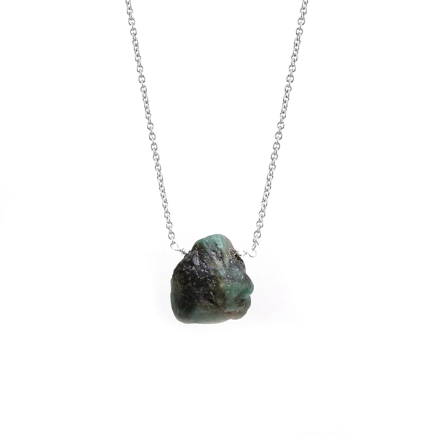 Gempires Raw Emerald Gemstone Pendant Necklace May Birthstone Handmade Jewelry Hypoallergenic 18 Inch Silver Plated Dainty Statement Crystal Necklaces