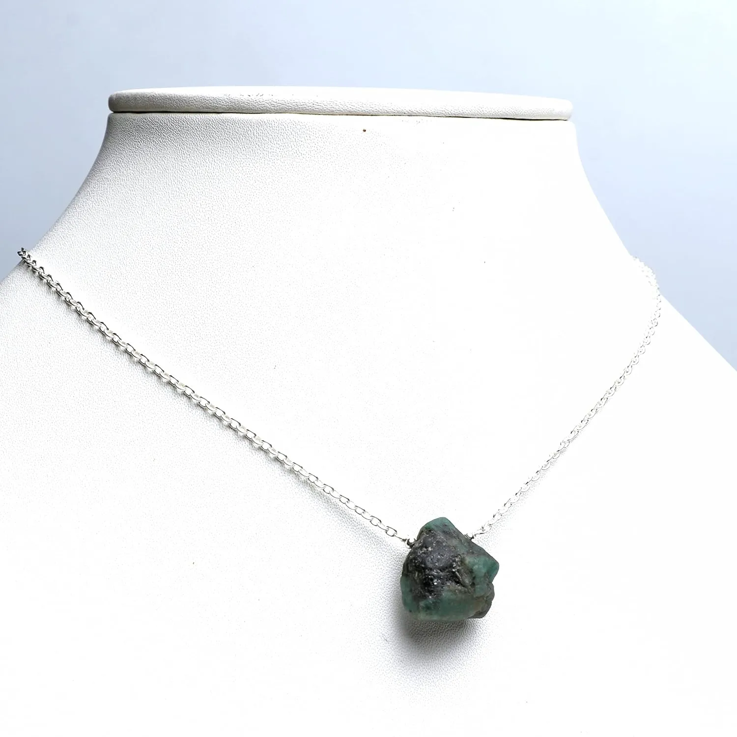 Gempires Raw Emerald Gemstone Pendant Necklace May Birthstone Handmade Jewelry Hypoallergenic 18 Inch Silver Plated Dainty Statement Crystal Necklaces