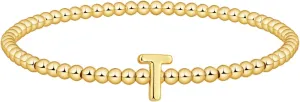 Gold Beaded Bracelets for Women, 14K Gold Plated C Initial Bracelets Trendy Strand Stretch Bracelet Dainty Gold Letter Bracelet for Women Jewelry Gifts
