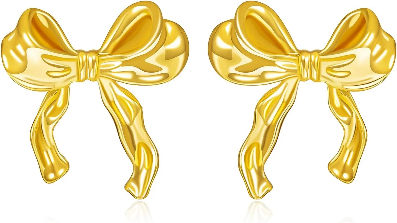 Gold Bow Earrings for Women Silver Bow Stud Earrings Ribbon Earrings Long Bow Dangle Earrings Silver Bow Jewelry Bow Earrings Gold Studs