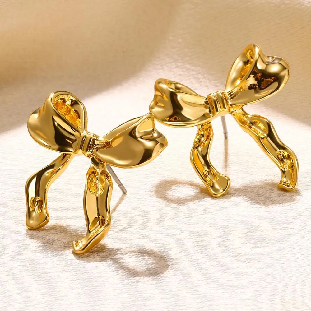 Gold Bow Earrings for Women Silver Bow Stud Earrings Ribbon Earrings Long Bow Dangle Earrings Silver Bow Jewelry Bow Earrings Gold Studs