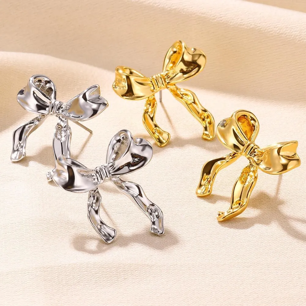 Gold Bow Earrings for Women Silver Bow Stud Earrings Ribbon Earrings Long Bow Dangle Earrings Silver Bow Jewelry Bow Earrings Gold Studs