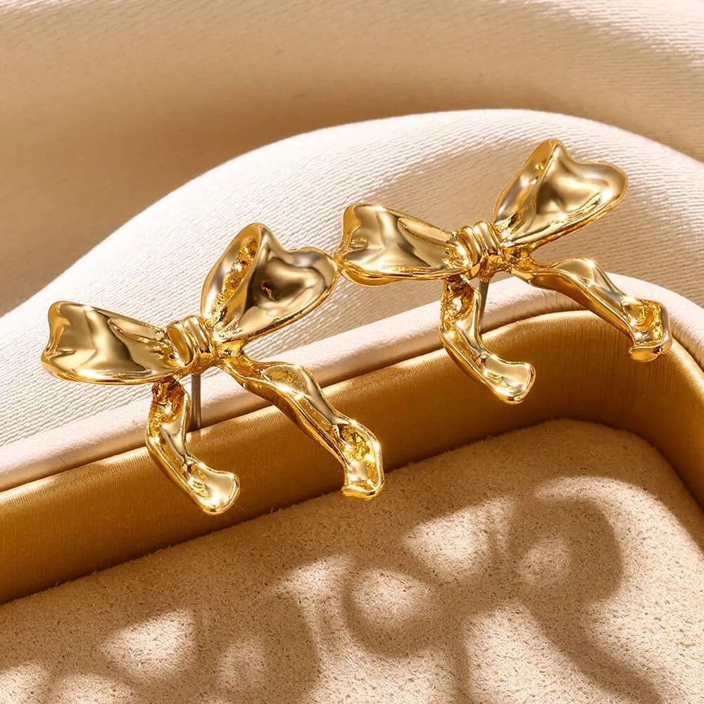 Gold Bow Earrings for Women Silver Bow Stud Earrings Ribbon Earrings Long Bow Dangle Earrings Silver Bow Jewelry Bow Earrings Gold Studs