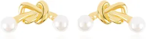 Gold Bow Knot Stud Earrings for Women with Pearl Cute 14K Gold Plated Bowknot Earrings Tiny Bow Knot Elegant Dainty Small Bow Statement Earrings Wedding Christmas Party Jewelry Gift for Women