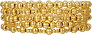 Gold Bracelets for Women 14K Gold Plated Beaded Non Tarnish Bracelets Stretch Bead Ball Bracelet Stack Set Jewelry for Gifts