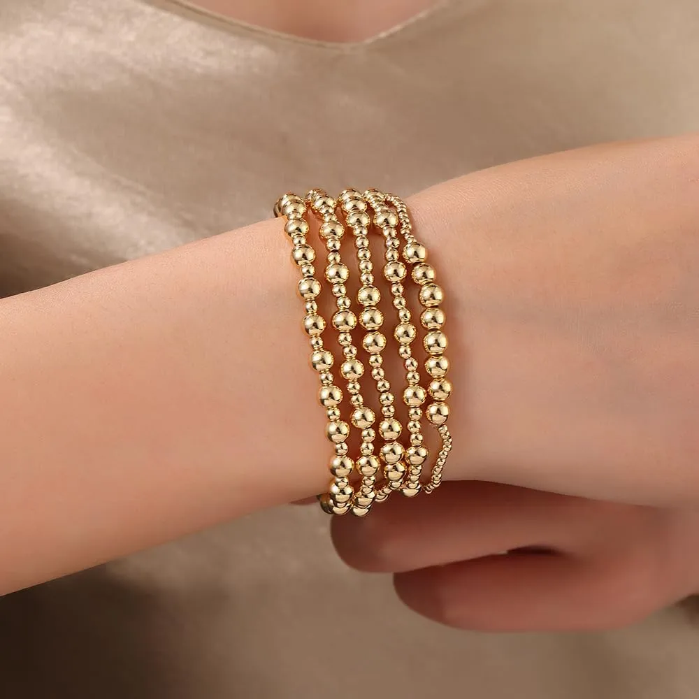 Gold Bracelets for Women 14K Gold Plated Beaded Non Tarnish Bracelets Stretch Bead Ball Bracelet Stack Set Jewelry for Gifts