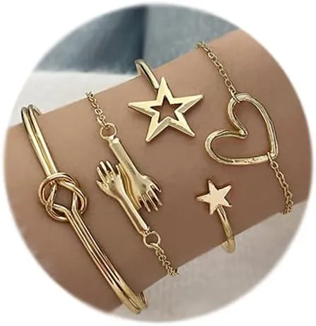 Gold Bracelets Set for Women Stack Gold Chain Bracelet Dainty Star Heart Knot Bracelet Set Layered Link Bracelet for Women Jewelry